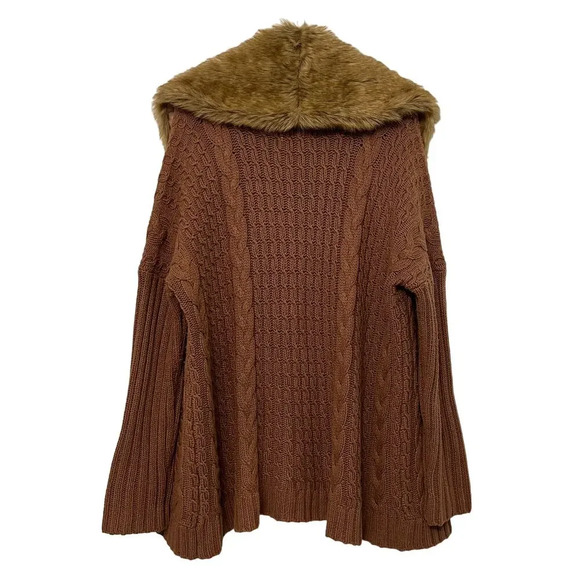 Zara Cable Knit Pennylane Cardigan Sz‎ Medium Brown Angora Blend Faux Fur Collar - Picture 2 of 8
